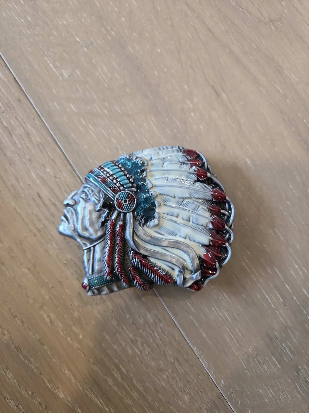 Western Native American Chief Headdress Multicolor Metal Belt Buckle
